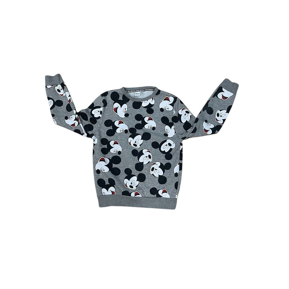 Disney Mickey Mouse Faces Pullover Crewneck Sweatshirt Gray Women’s X-Small 2/4